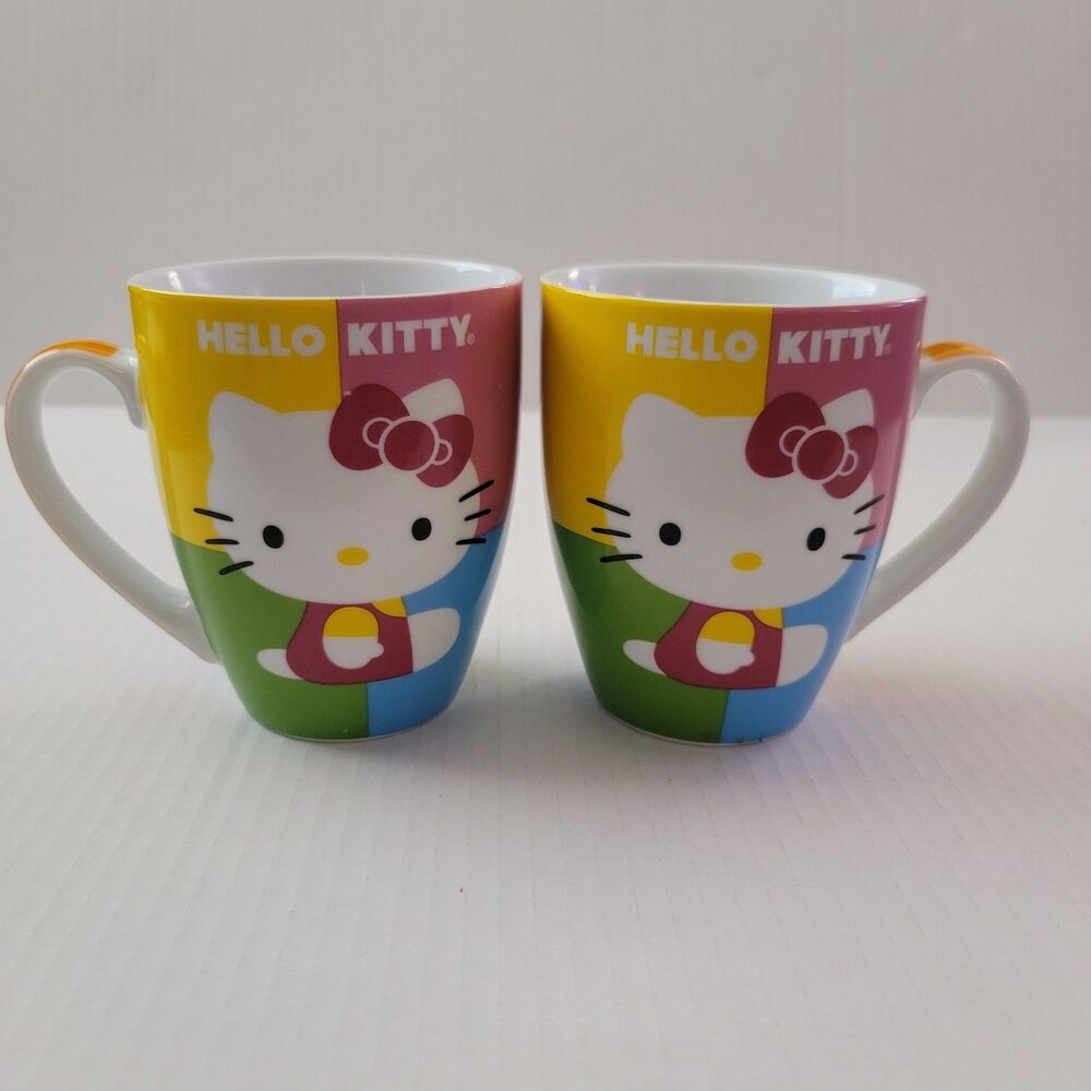 Sanrio Hello Kitty Coffee, Tea, Cocoa Ceramic Mug Set Pink Green Yellow Blue